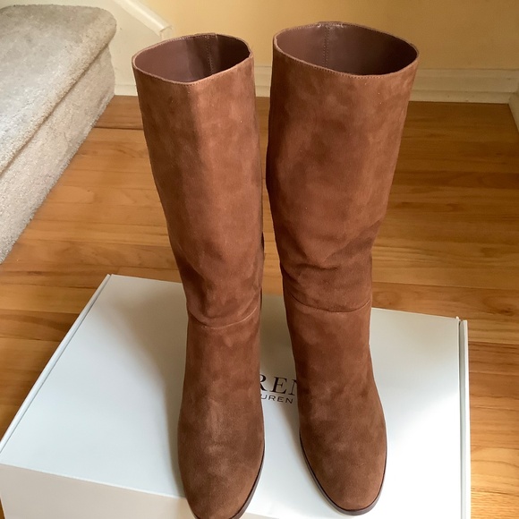 Ralph Lauren Artizan II Suede Heeled Boot Brown Kidsuede SZ 10 - Picture 2 of 16